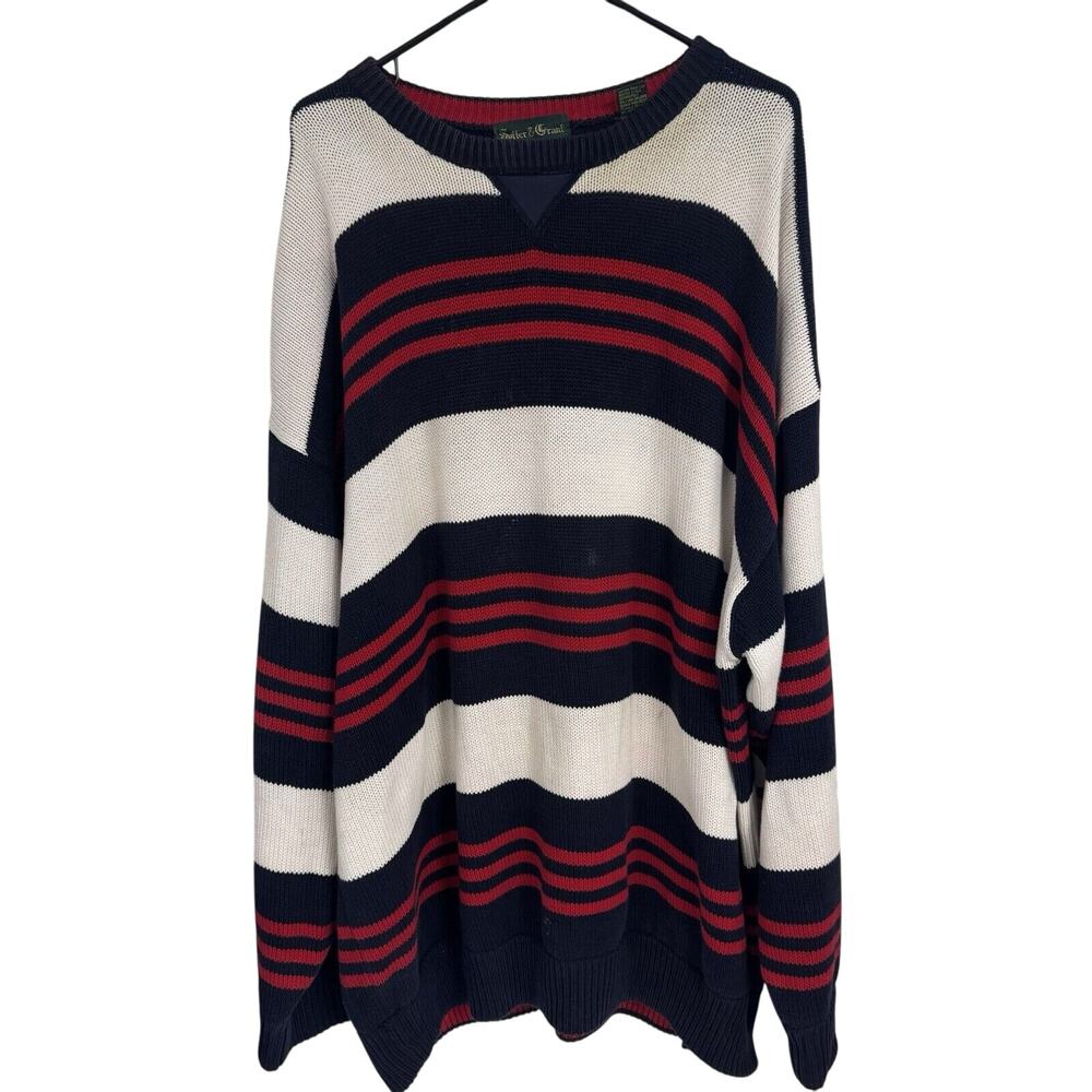 Vintage 90s Sutter & Grant Knit Sweater Size 3XL Multi Color Striped Red White